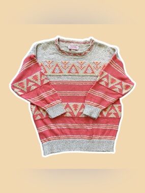 VTG ~ 80s ~ Fall River Knitting Mills ~ Geometric Coral Sweater ~ Size L
